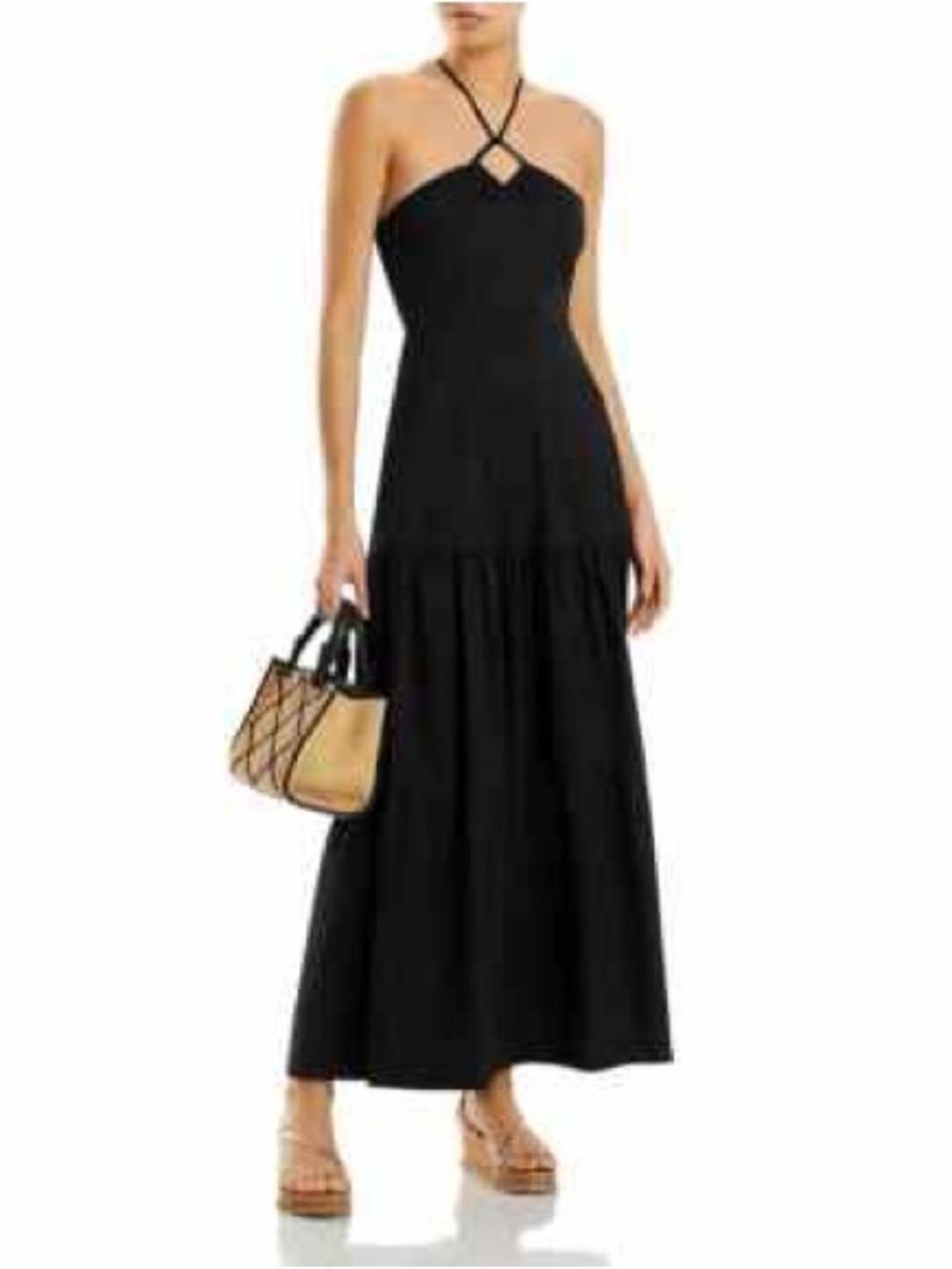 Aqua Cotton Halter Maxi Dress Womens Size large gold hardware